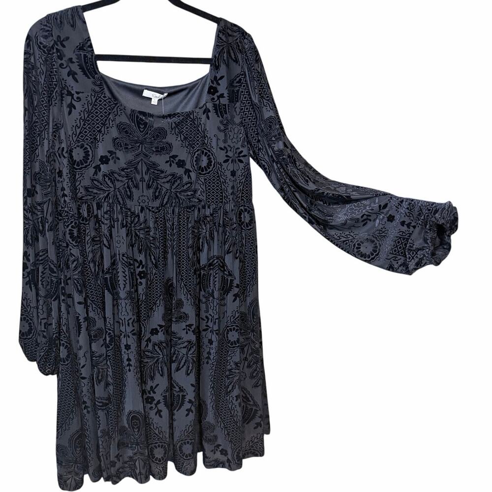 Easel Black Velvet Burnout Boho Babydoll Dress Long Sleeve NWT Large gothic dark